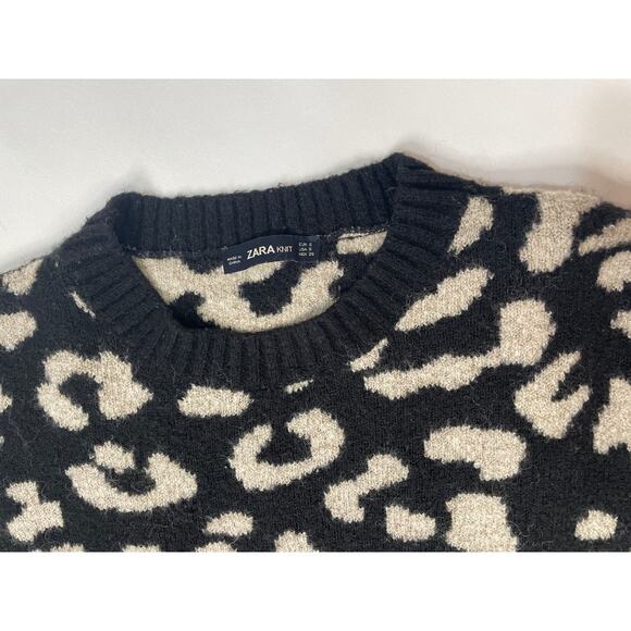 Zara Leopard Print Sweater Beige‎ & Black Oversized Boxy Fit Pullover Size Small - Picture 7 of 11